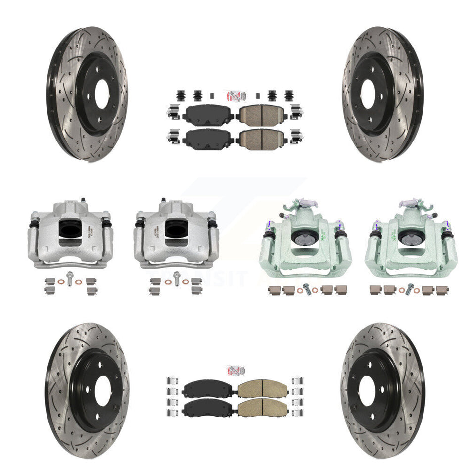 Front Rear Disc Brake Coated Caliper Drill Slot Rotor Ceramic Pad Kit (10Pc) For Ram C/V KCD-101220N