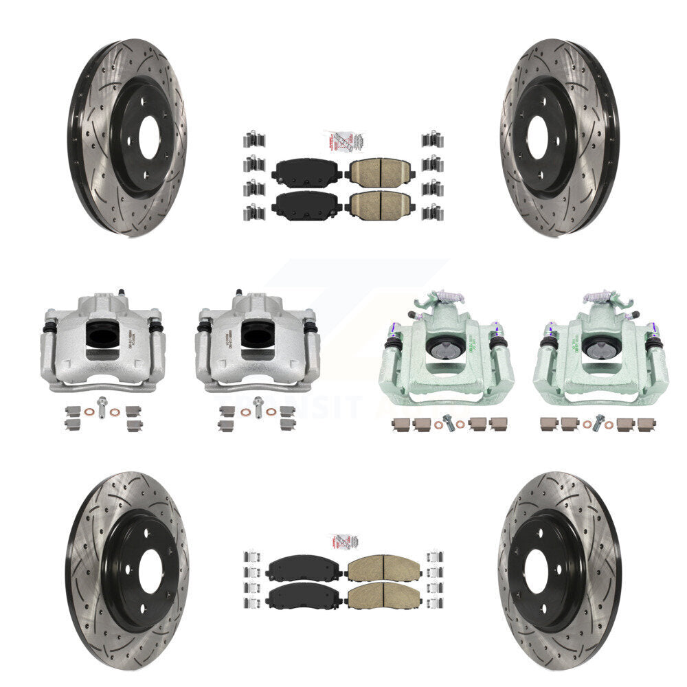 Front Rear Disc Brake Coated Caliper Drill Slot Rotor Ceramic Pad Kit (10Pc) For Ram C/V KCD-101221N