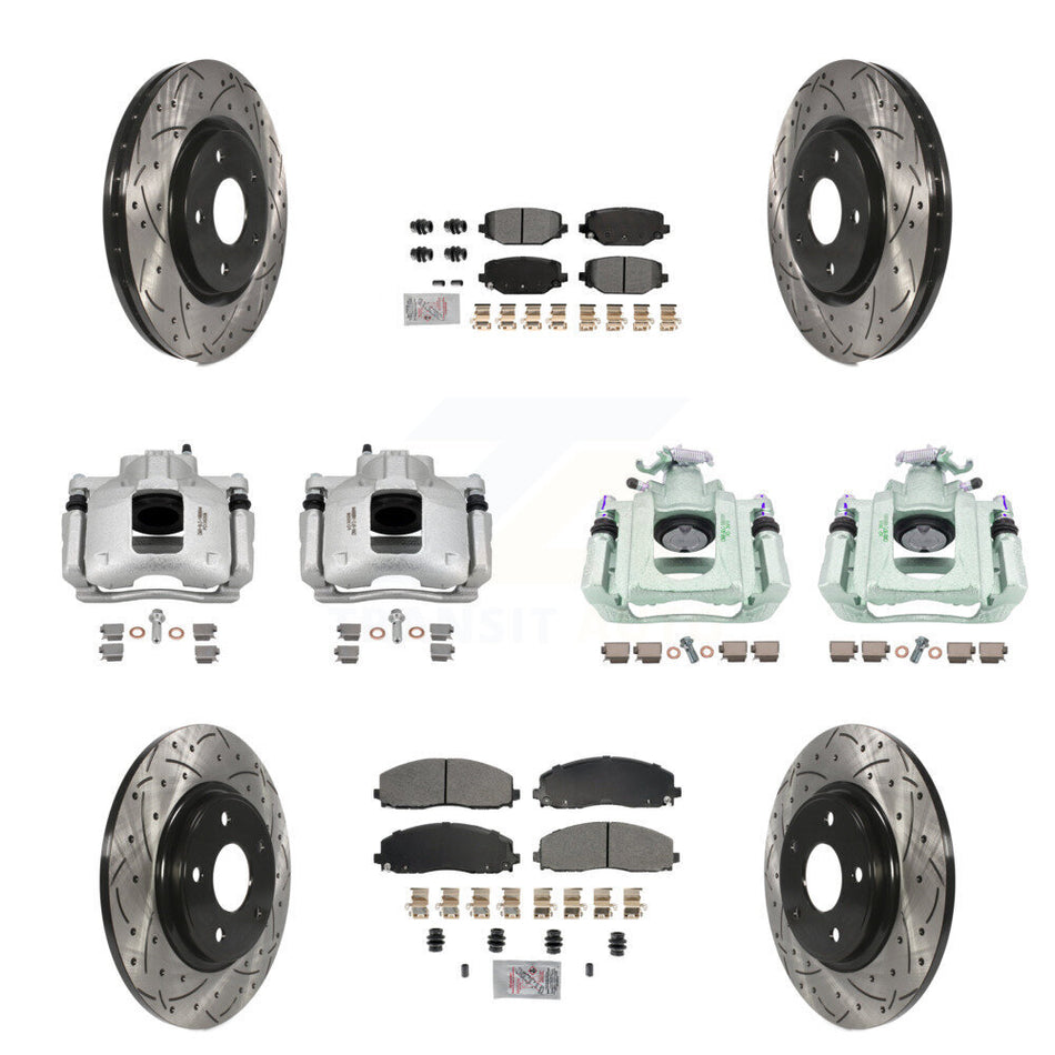 Front Rear Brake Coat Caliper Drill Slot Rotors Semi-Metallic Pad Kit (10Pc) For Ram C/V KCD-101222N