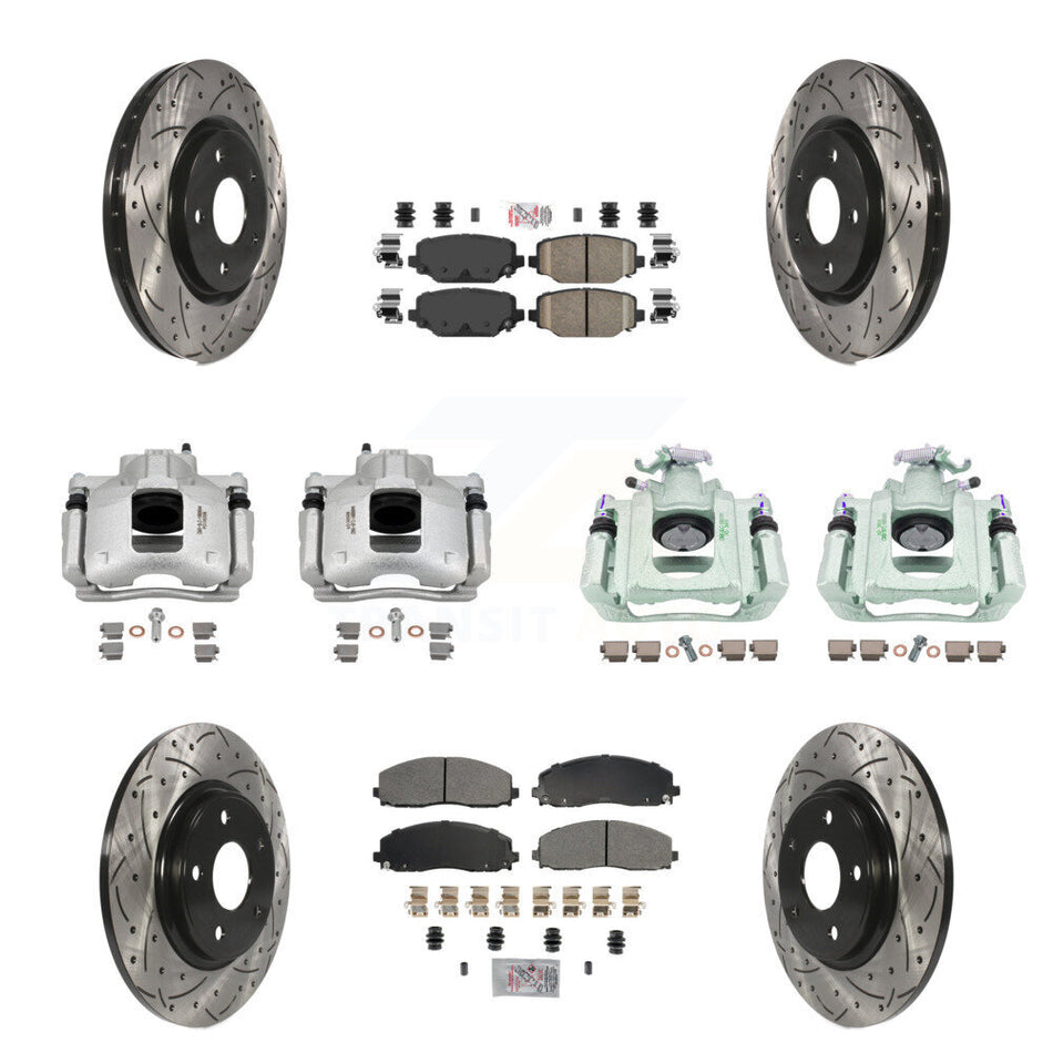 Front Rear Brake Coated Caliper Drill Slot Rotors Ameribrakes Pad Kit (10Pc) For Ram C/V KCD-101223N