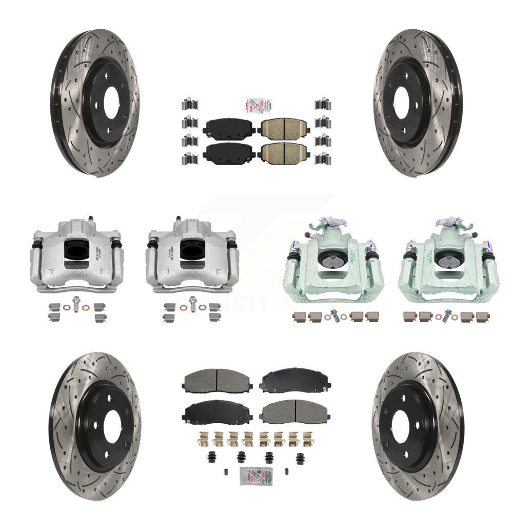 Front Rear Brake Coated Caliper Drill Slot Rotors Ameribrakes Pad Kit (10Pc) For Ram C/V KCD-101224N