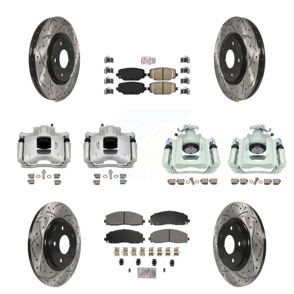 Front Rear Brake Coated Caliper Drill Slot Rotors Ameribrakes Pad Kit (10Pc) For Ram C/V KCD-101224N