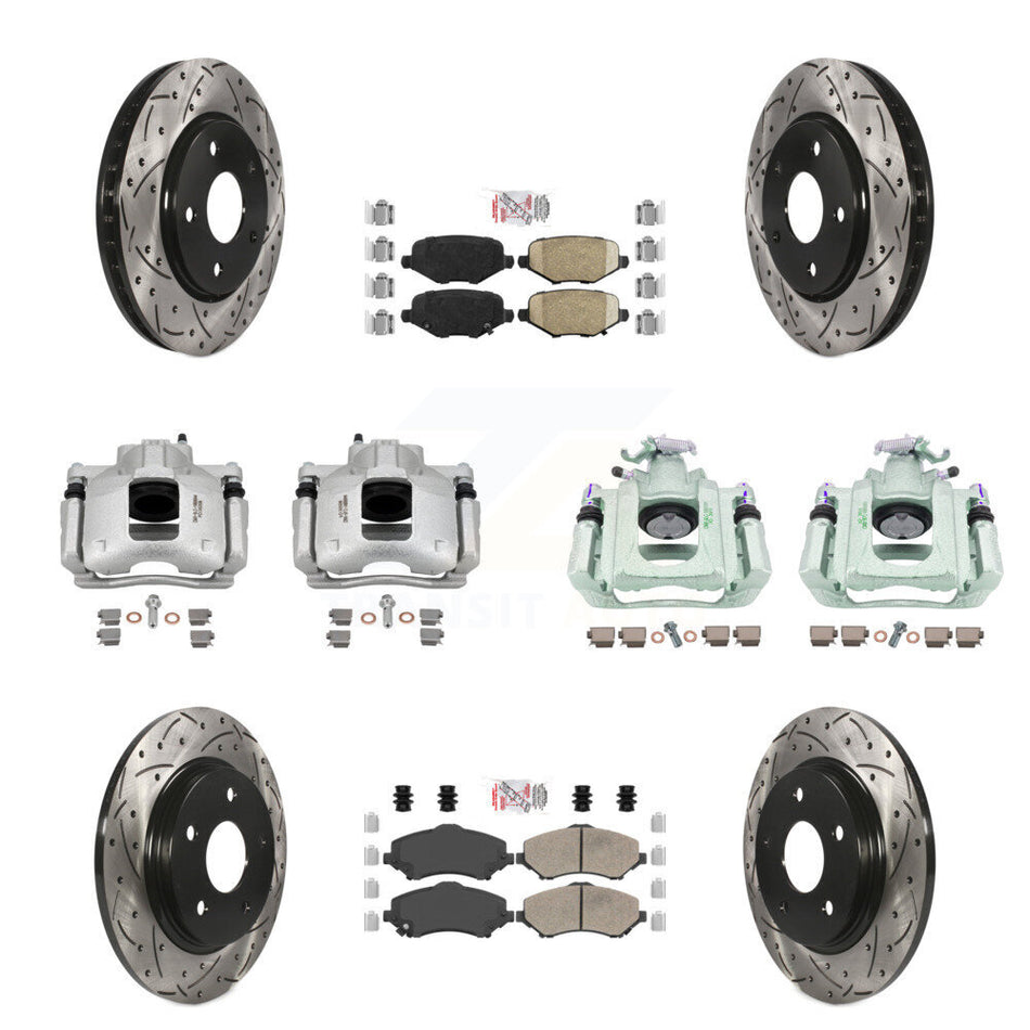 Front Rear Disc Brake Coated Caliper Drill Slot Rotor Ceramic Pad Kit (10Pc) For Ram C/V KCD-101225N