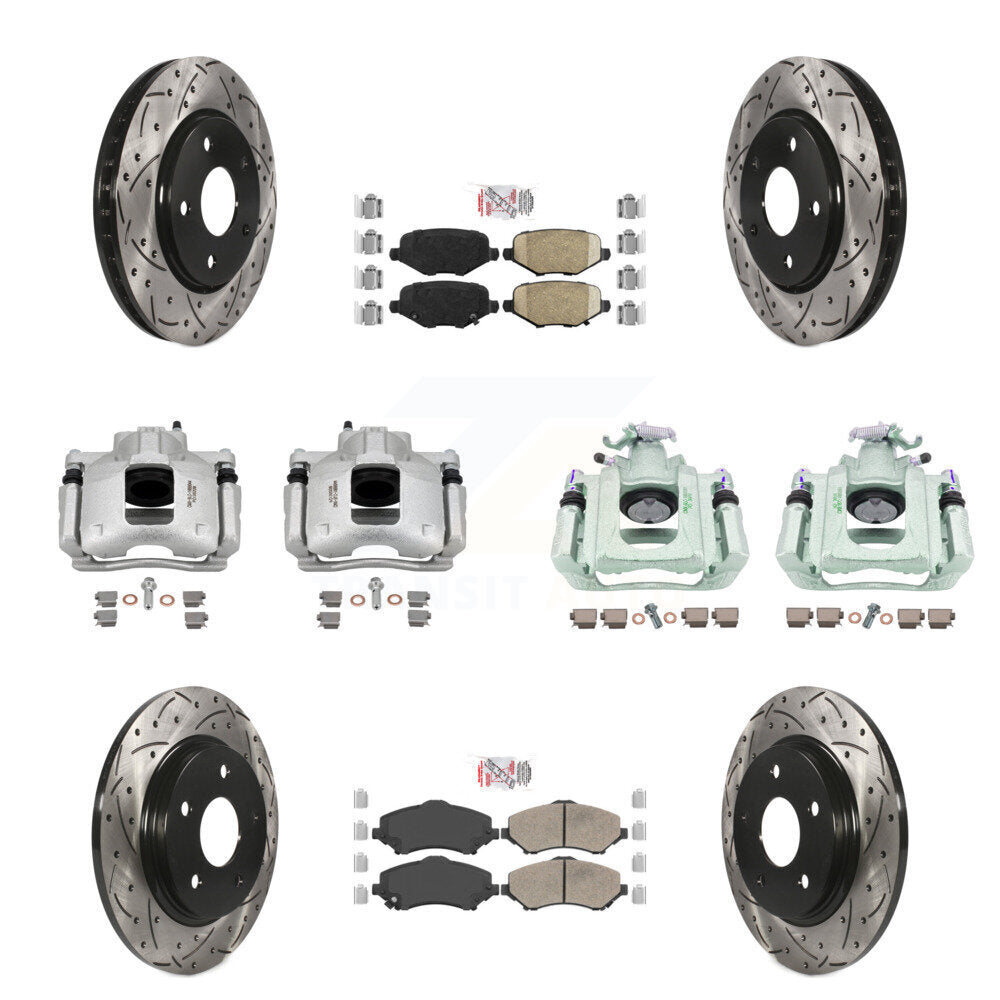 Front Rear Disc Brake Coated Caliper Drill Slot Rotor Ceramic Pad Kit (10Pc) For Ram C/V KCD-101227N