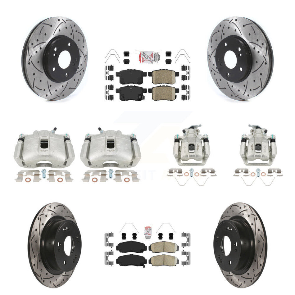 Front Rear Brake Caliper Drill Slot Rotors Ceramic Pad Kit (10Pc) For Honda Accord Acura KCD-101230N