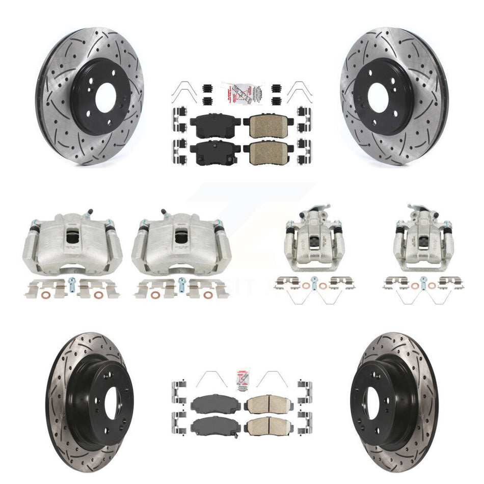 Front Rear Brake Caliper Drill Slot Rotors Ceramic Pad Kit (10Pc) For Honda Accord Acura KCD-101232N