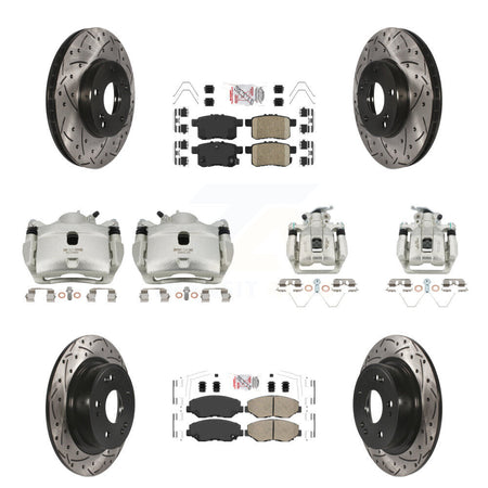 Front Rear Brake Coated Caliper Drill Slot Rotor Ceramic Pad Kit (10Pc) For Honda Accord KCD-101236N