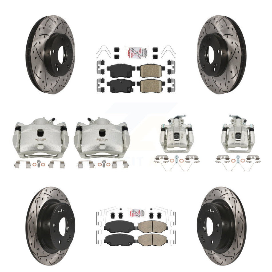 Front Rear Brake Coated Caliper Drill Slot Rotor Ceramic Pad Kit (10Pc) For Honda Accord KCD-101236N