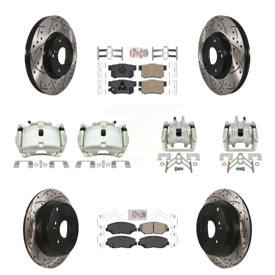 Front Rear Brake Caliper Drill Slotted Rotor Ceramic Pad Kit (10Pc) For 05-06 Honda CR-V KCD-101237N