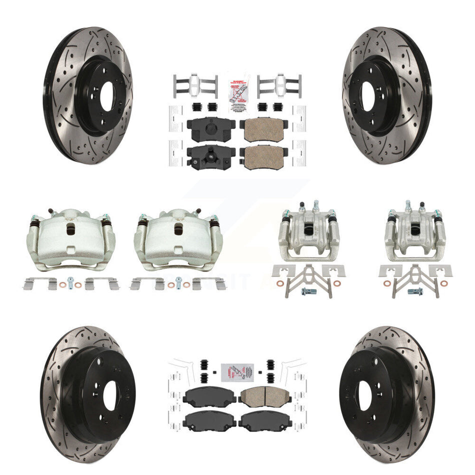 Front Rear Brake Caliper Drill Slotted Rotor Ceramic Pad Kit (10Pc) For 05-06 Honda CR-V KCD-101240N