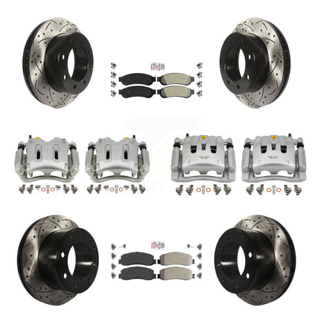 Front Rear Brake Caliper Drill Slotted Rotor Semi-Metallic Pad Kit (10Pc) For Ford F-350 KCD-101241N