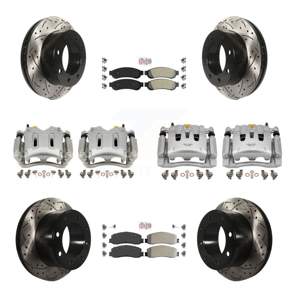 Front Rear Brake Caliper Drill Slotted Rotor Semi-Metallic Pad Kit (10Pc) For Ford F-350 KCD-101241N