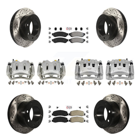 Front Rear Brake Caliper Drill Slotted Rotor Semi-Metallic Pad Kit (10Pc) For Ford F-250 KCD-101244N