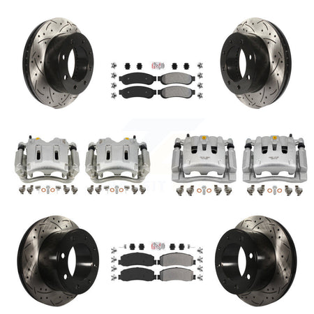 Front Rear Brake Caliper Drill Slotted Rotor Semi-Metallic Pad Kit (10Pc) For Ford F-250 KCD-101246N