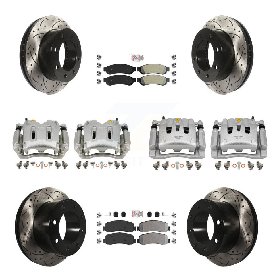 Front Rear Brake Caliper Drill Slotted Rotor Semi-Metallic Pad Kit (10Pc) For Ford F-350 KCD-101247N