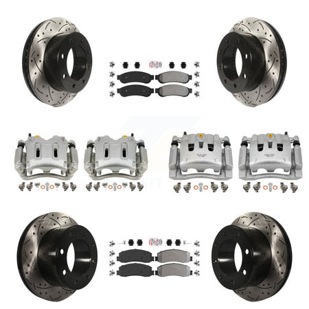 Front Rear Brake Caliper Drill Slotted Rotor Semi-Metallic Pad Kit (10Pc) For Ford F-350 KCD-101248N