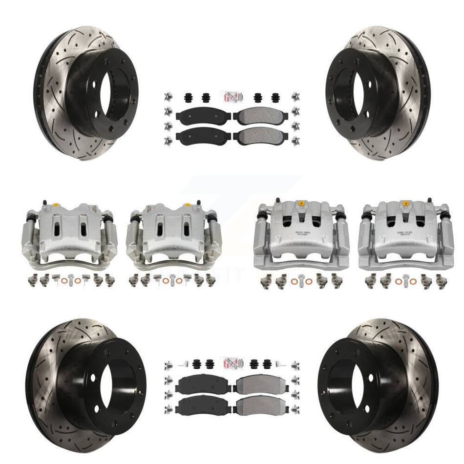 Front Rear Brake Caliper Drill Slotted Rotor Semi-Metallic Pad Kit (10Pc) For Ford F-350 KCD-101248N
