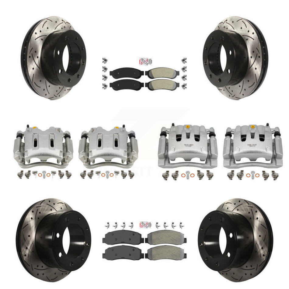 Front Rear Disc Brake Coated Caliper Drilled Slot Rotor Semi-Metallic Pad Kit (10Pc) For KCD-101249N