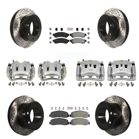 Front Rear Disc Brake Coated Caliper Drilled Slot Rotor Semi-Metallic Pad Kit (10Pc) For KCD-101250N
