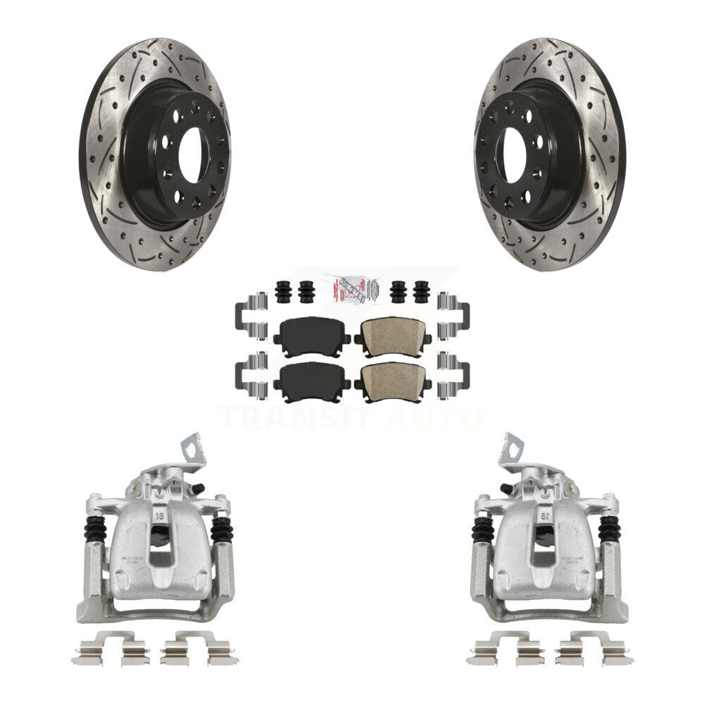 Rear Disc Brake Coated Caliper Drill Slot Rotor Ceramic Pad Kit For Volkswagen CC Passat KCD-101253N