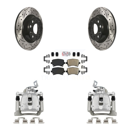 Rear Disc Brake Coated Caliper Drill Slot Rotor Ceramic Pad Kit For Volkswagen CC Passat KCD-101253N