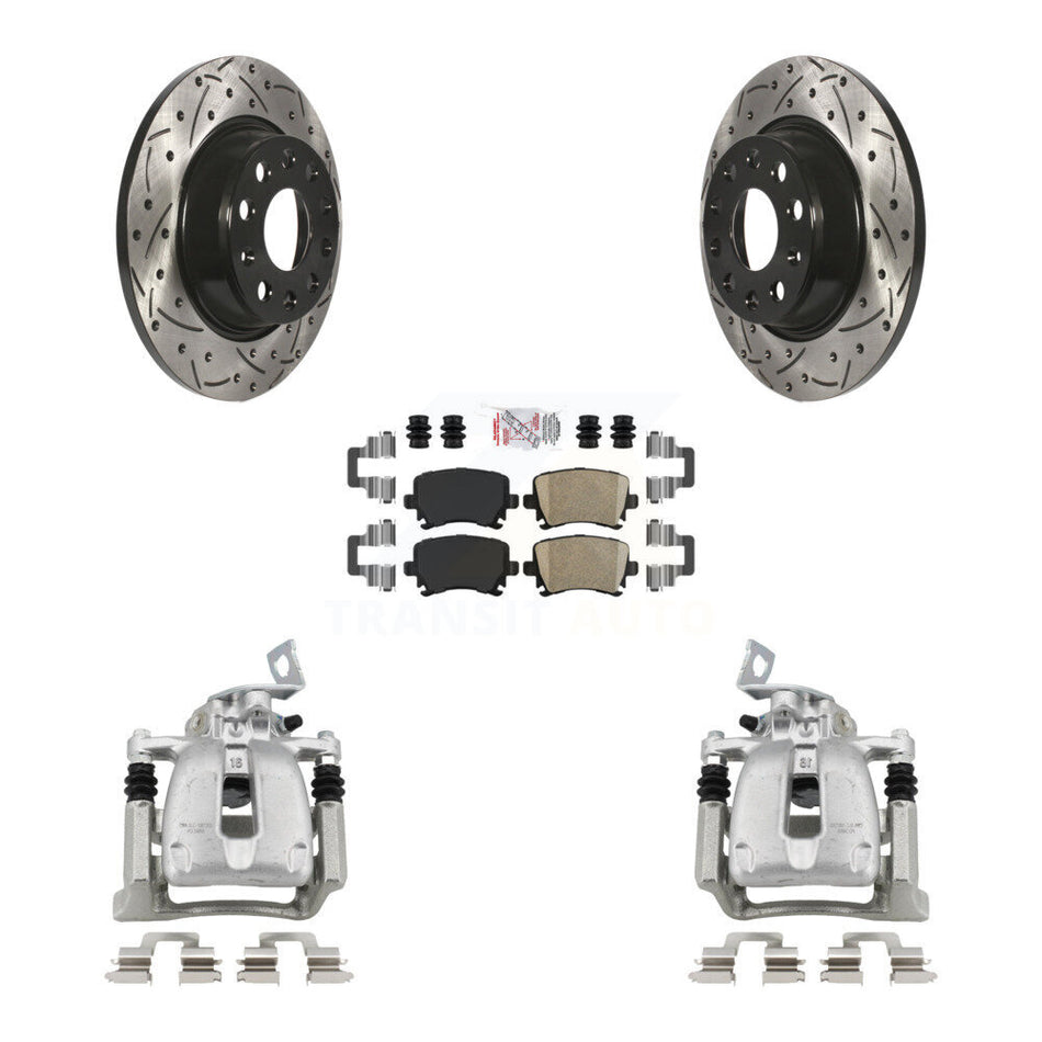 Rear Disc Brake Coated Caliper Drill Slot Rotor Ceramic Pad Kit For Volkswagen CC Passat KCD-101253N