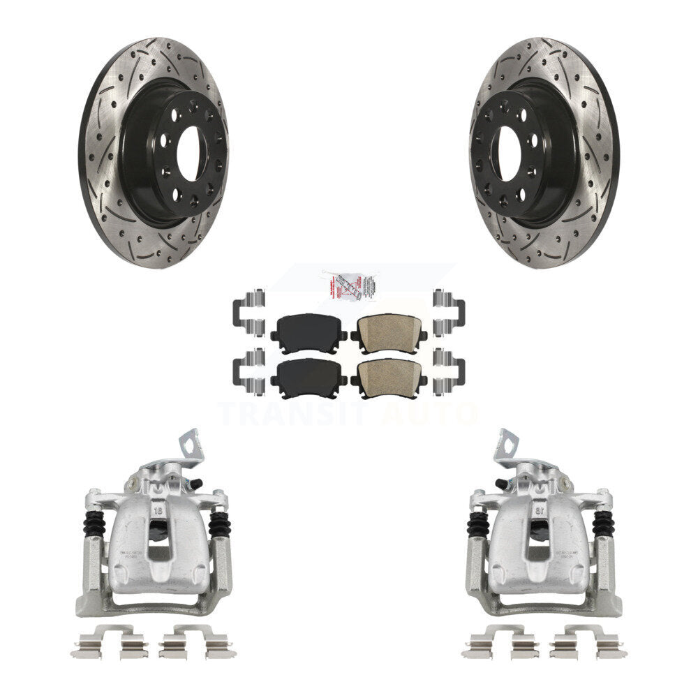 Rear Disc Brake Coated Caliper Drill Slot Rotor Ceramic Pad Kit For Volkswagen CC Passat KCD-101254N