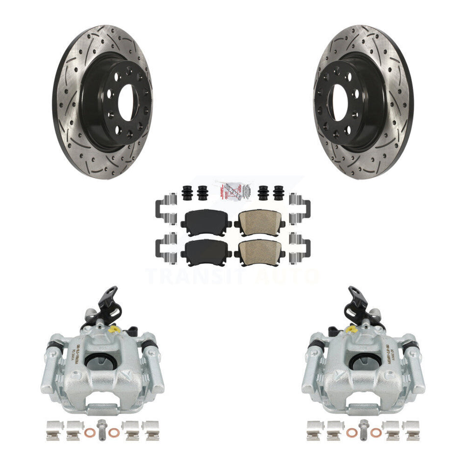 Rear Disc Brake Coated Caliper Drilled Slotted Rotors And Ceramic Pads Kit For Audi A3 Volkswagen Eos Quattro With 282mm Diameter Rotor KCD-101255N by Transit Auto