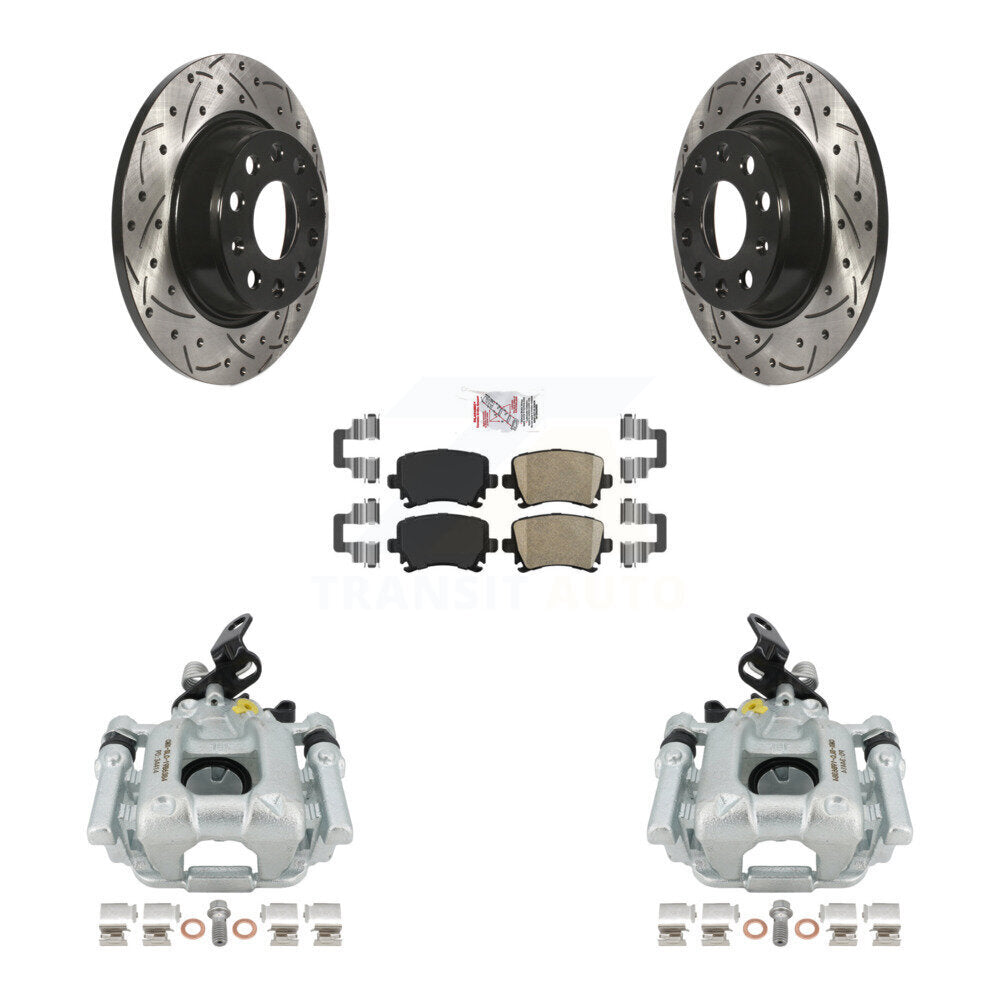 Rear Disc Brake Coated Caliper Drilled Slotted Rotors And Ceramic Pads Kit For Audi A3 Volkswagen Eos Quattro With 282mm Diameter Rotor KCD-101256N by Transit Auto