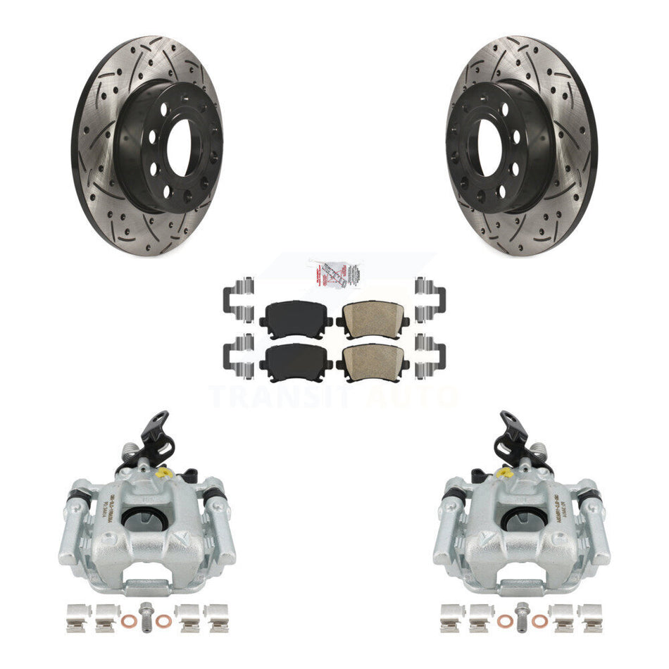 Rear Disc Brake Coated Caliper Drilled Slotted Rotors And Ceramic Pads Kit For 2010-2013 Audi A3 Quattro With 256mm Diameter Rotor KCD-101260N by Transit Auto