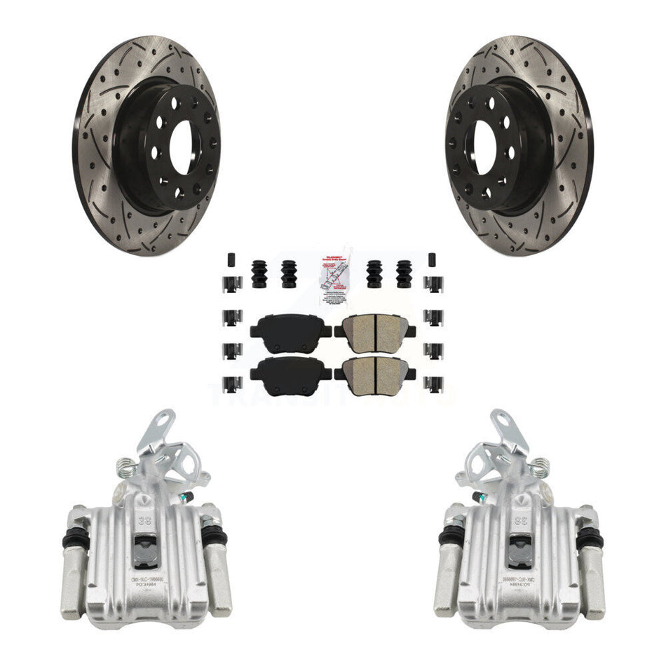 Rear Brake Caliper Drill Slotted Rotor Semi-Metallic Pad Kit For Volkswagen Jetta Beetle KCD-101265N