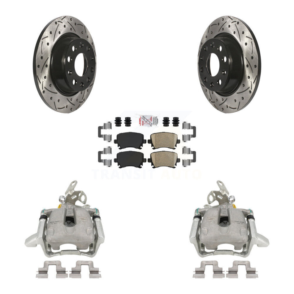 Rear Disc Brake Coated Caliper Drilled Slotted Rotors And Ceramic Pads Kit For Volkswagen GTI Audi A3 Quattro With 282mm Diameter Rotor KCD-101267N