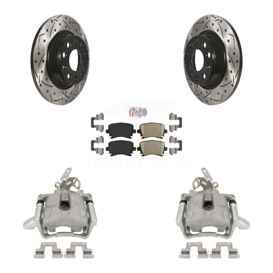 Rear Disc Brake Coated Caliper Drilled Slotted Rotors And Ceramic Pads Kit For Volkswagen GTI Audi A3 Quattro With 282mm Diameter Rotor KCD-101268N