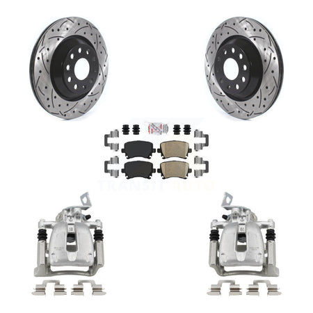 Rear Brake Coated Caliper Drill Slot Rotor Ceramic Pad Kit For 2009 Volkswagen Passat CC KCD-101269N