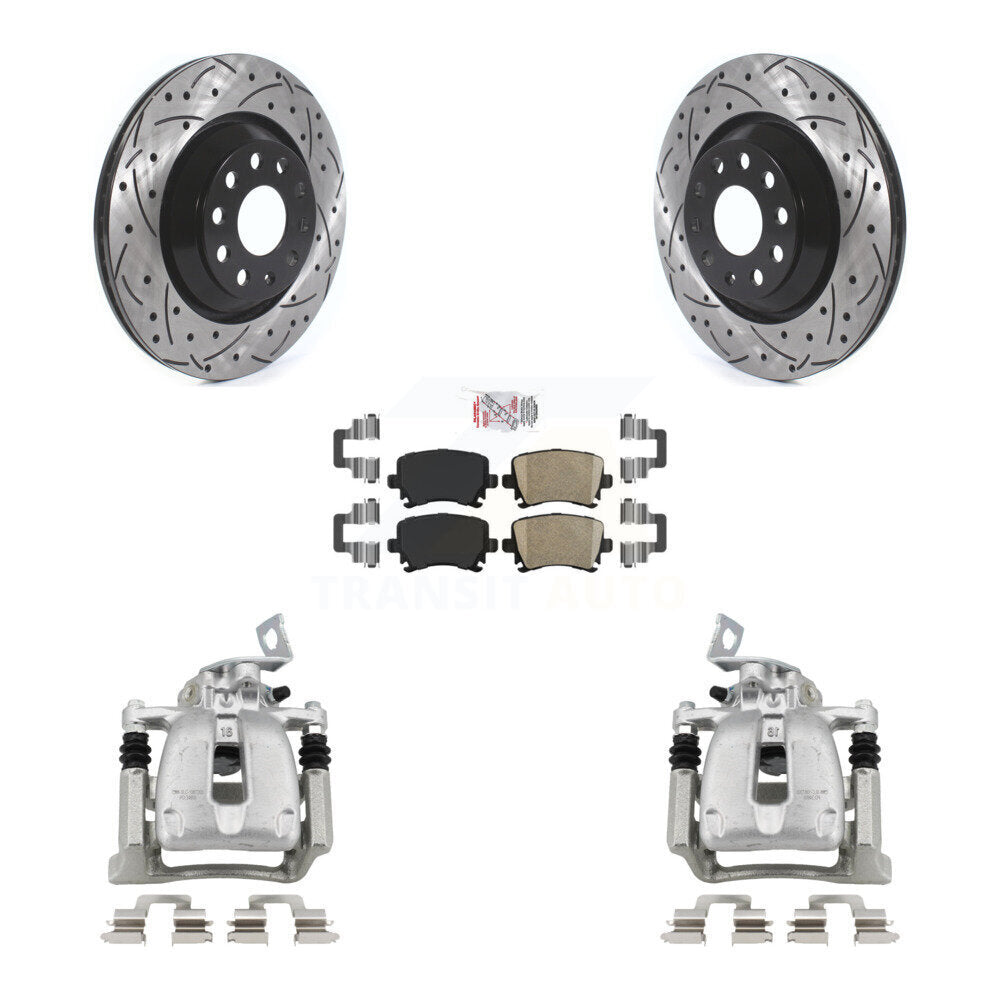 Rear Brake Coated Caliper Drill Slot Rotor Ceramic Pad Kit For 2009 Volkswagen Passat CC KCD-101270N