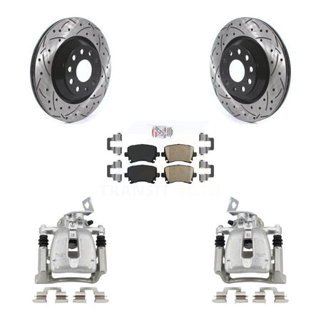 Rear Brake Coated Caliper Drill Slot Rotor Ceramic Pad Kit For 2009 Volkswagen Passat CC KCD-101270N