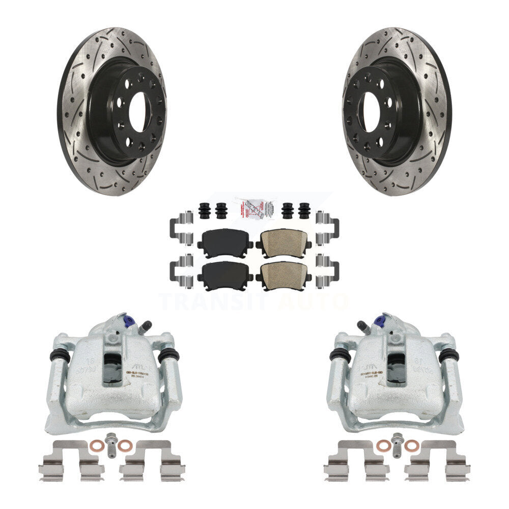 Rear Disc Brake Coated Caliper Drilled Slotted Rotors And Ceramic Pads Kit For Volkswagen Tiguan CC KCD-101271N by Transit Auto