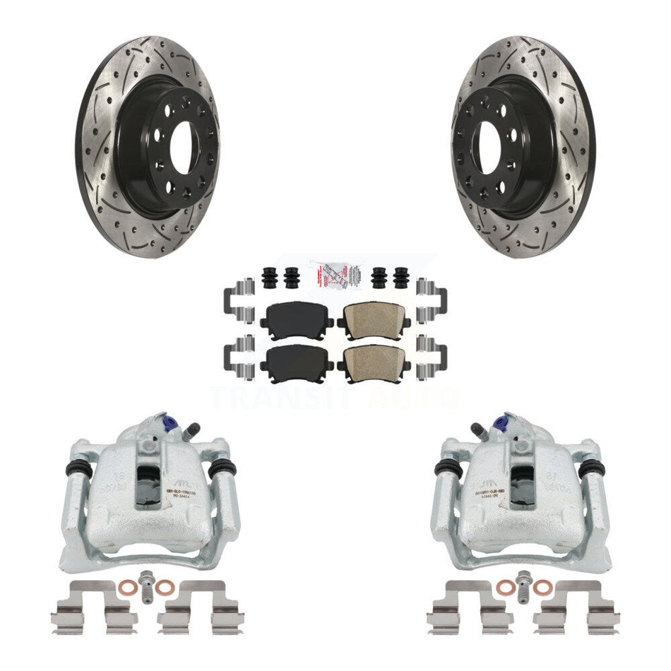 Rear Disc Brake Coated Caliper Drilled Slotted Rotors And Ceramic Pads Kit For Volkswagen Tiguan CC KCD-101271N by Transit Auto