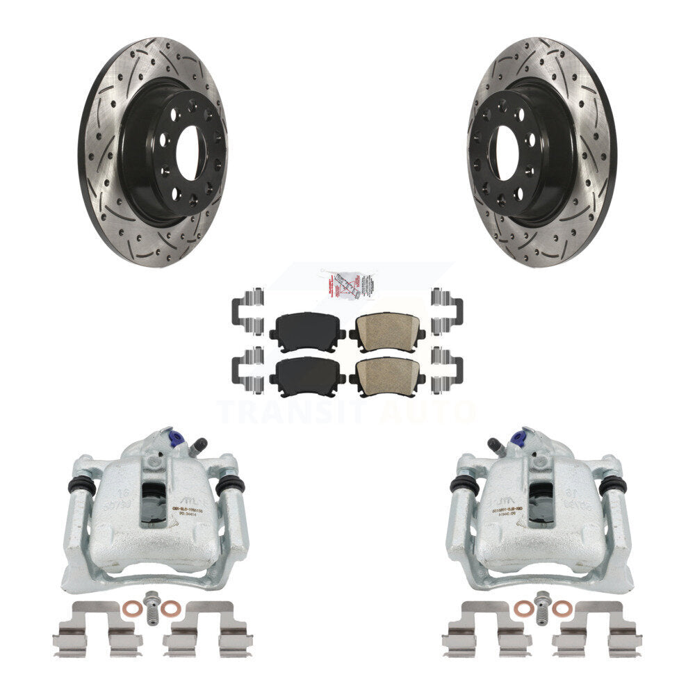 Rear Disc Brake Coated Caliper Drilled Slotted Rotors And Ceramic Pads Kit For Volkswagen Tiguan CC KCD-101272N by Transit Auto