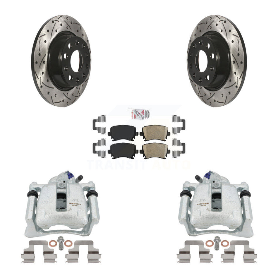 Rear Disc Brake Coated Caliper Drilled Slotted Rotors And Ceramic Pads Kit For Volkswagen Tiguan CC KCD-101272N by Transit Auto