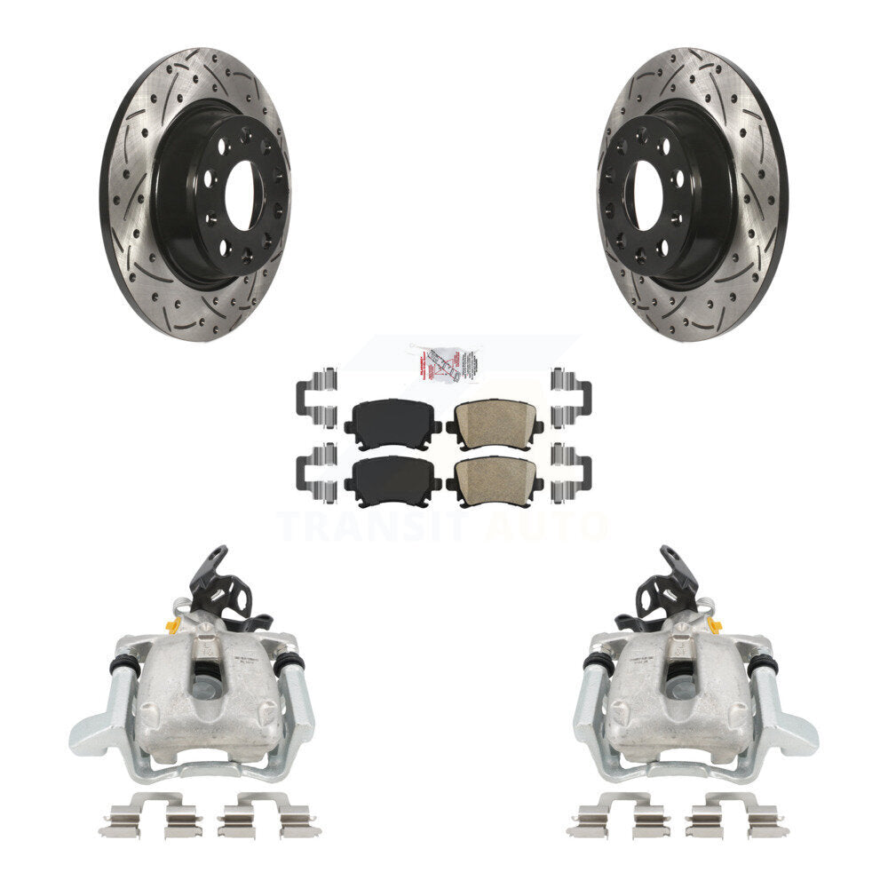 Rear Disc Brake Coated Caliper Drilled Slotted Rotors And Ceramic Pads Kit For 2010 Volkswagen Jetta TDI Cup Edition with 2.0L DIESEL engine With 282mm Diameter Rotor KCD-101276N by Transit Auto