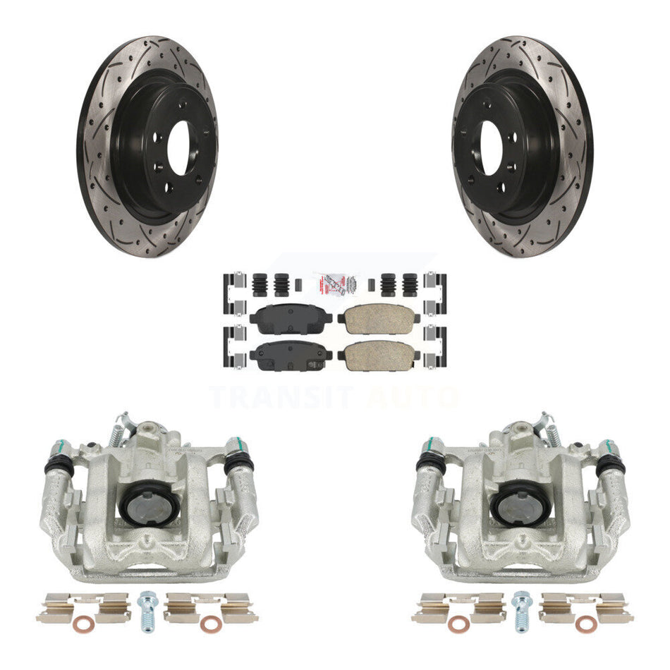 Rear Disc Brake Coated Caliper Drilled Slotted Rotors And Ceramic Pads Kit For 2013 Chevrolet Cruze LT LTZ With 292mm Diameter Rotor KCD-101283N