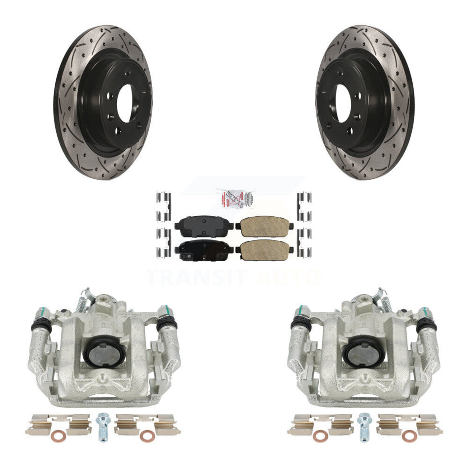 Rear Disc Brake Coated Caliper Drilled Slotted Rotors And Ceramic Pads Kit For 2013 Chevrolet Cruze LT LTZ With 292mm Diameter Rotor KCD-101284N