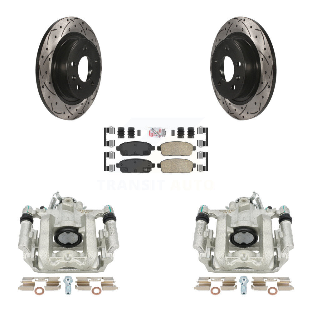 Rear Disc Brake Coated Caliper Drilled Slotted Rotors And Ceramic Pads Kit For Chevrolet Cruze Volt Cadillac ELR KCD-101287N by Transit Auto