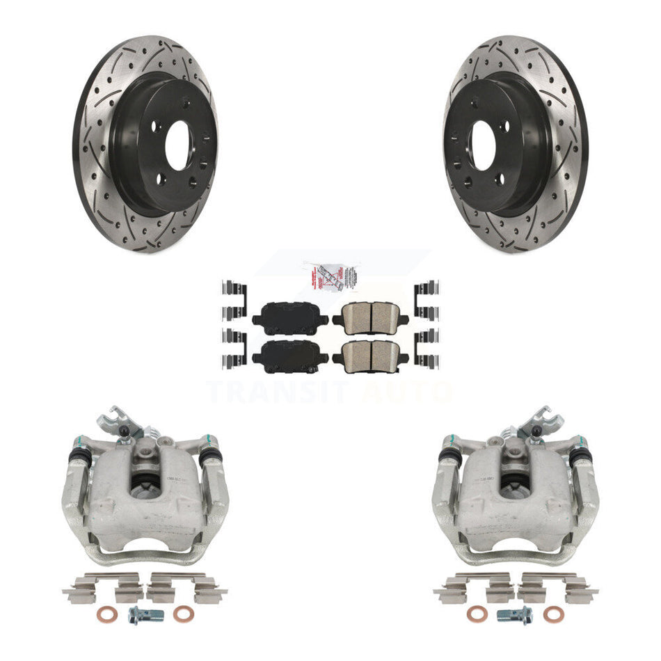 Rear Disc Brake Coated Caliper Drilled Slotted Rotors And Ceramic Pads Kit For 2016 Chevrolet Cruze With 268mm Diameter Rotor KCD-101289N