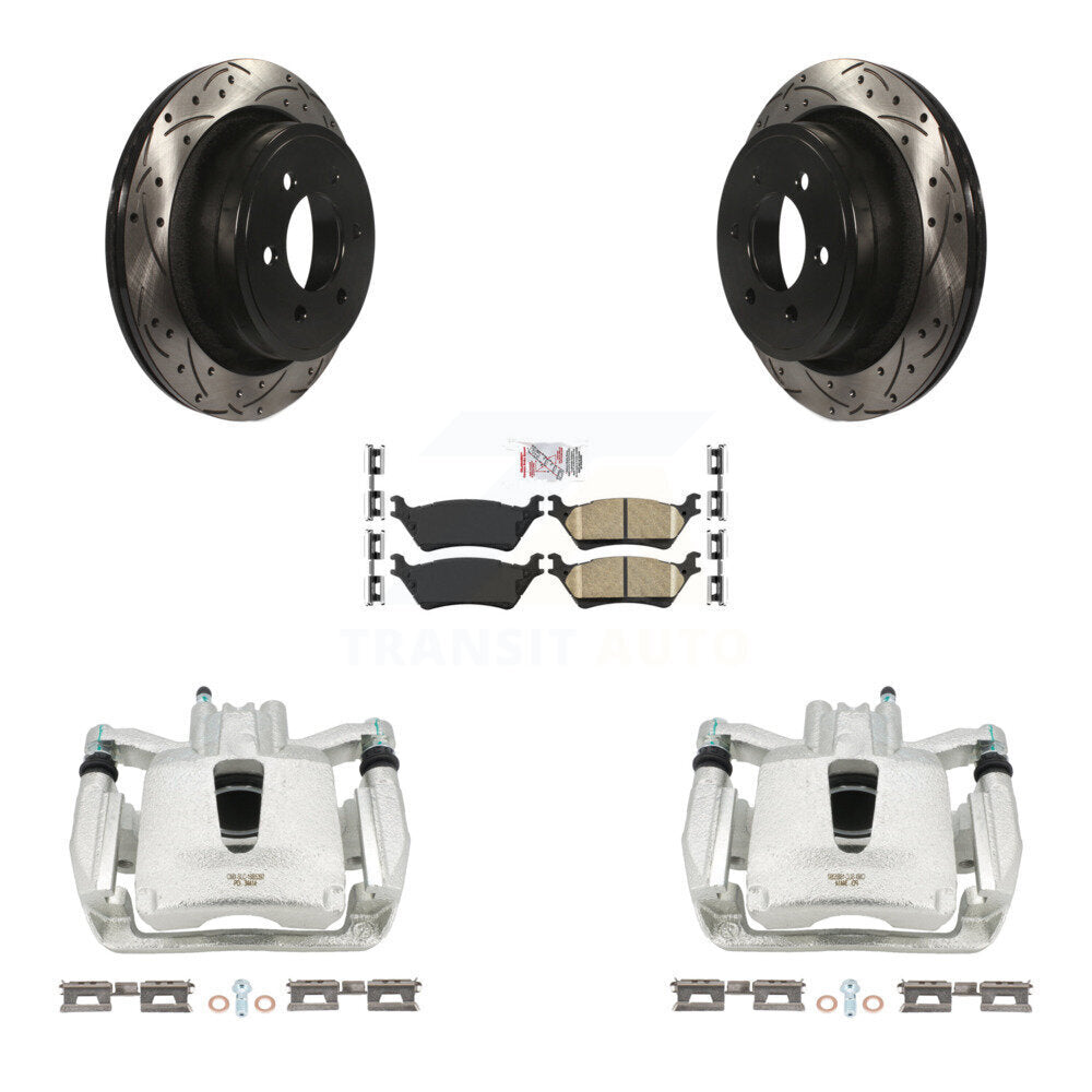 Rear Disc Brake Coated Caliper Drilled Slotted Rotors And Ceramic Pads Kit For Ford F-150 KCD-101294N by Transit Auto