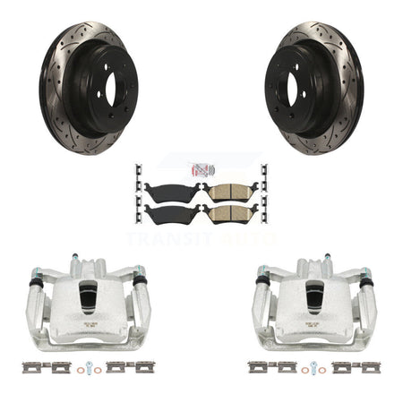 Rear Disc Brake Coated Caliper Drilled Slotted Rotors And Ceramic Pads Kit For Ford F-150 KCD-101294N by Transit Auto