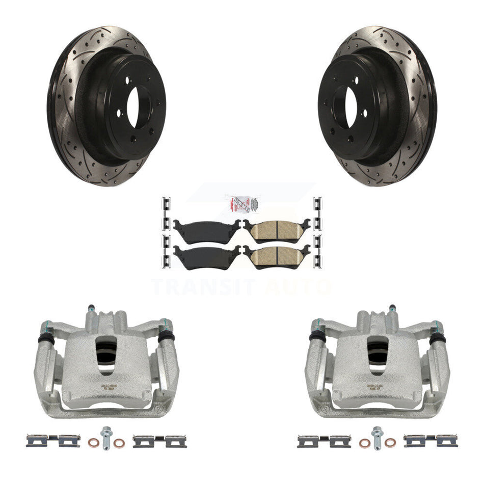 Rear Disc Brake Coated Caliper Drilled Slotted Rotors And Ceramic Pads Kit For Ford F-150 KCD-101294N