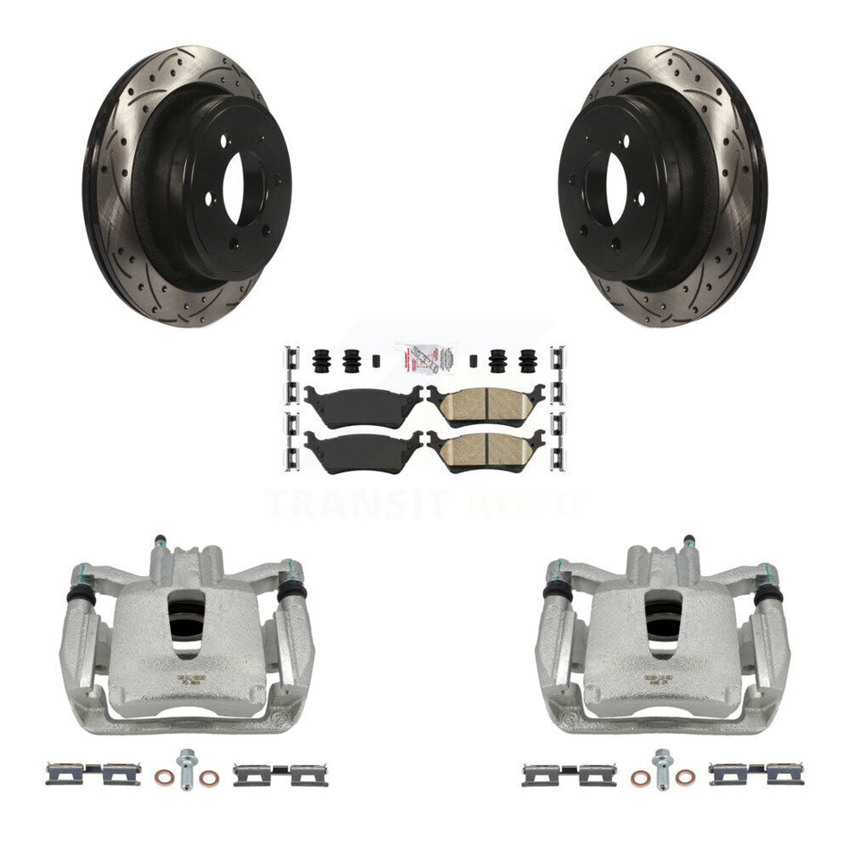 Rear Disc Brake Coated Caliper Drilled Slotted Rotors And Ceramic Pads Kit For Ford F-150 KCD-101295N