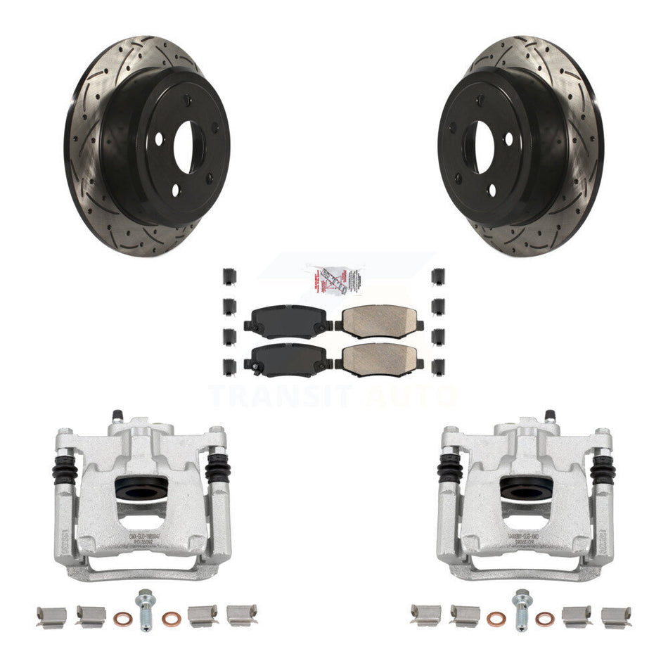 Rear Disc Brake Coated Caliper Drilled Slotted Rotors And Ceramic Pads Kit For Jeep Wrangler JK KCD-101304N
